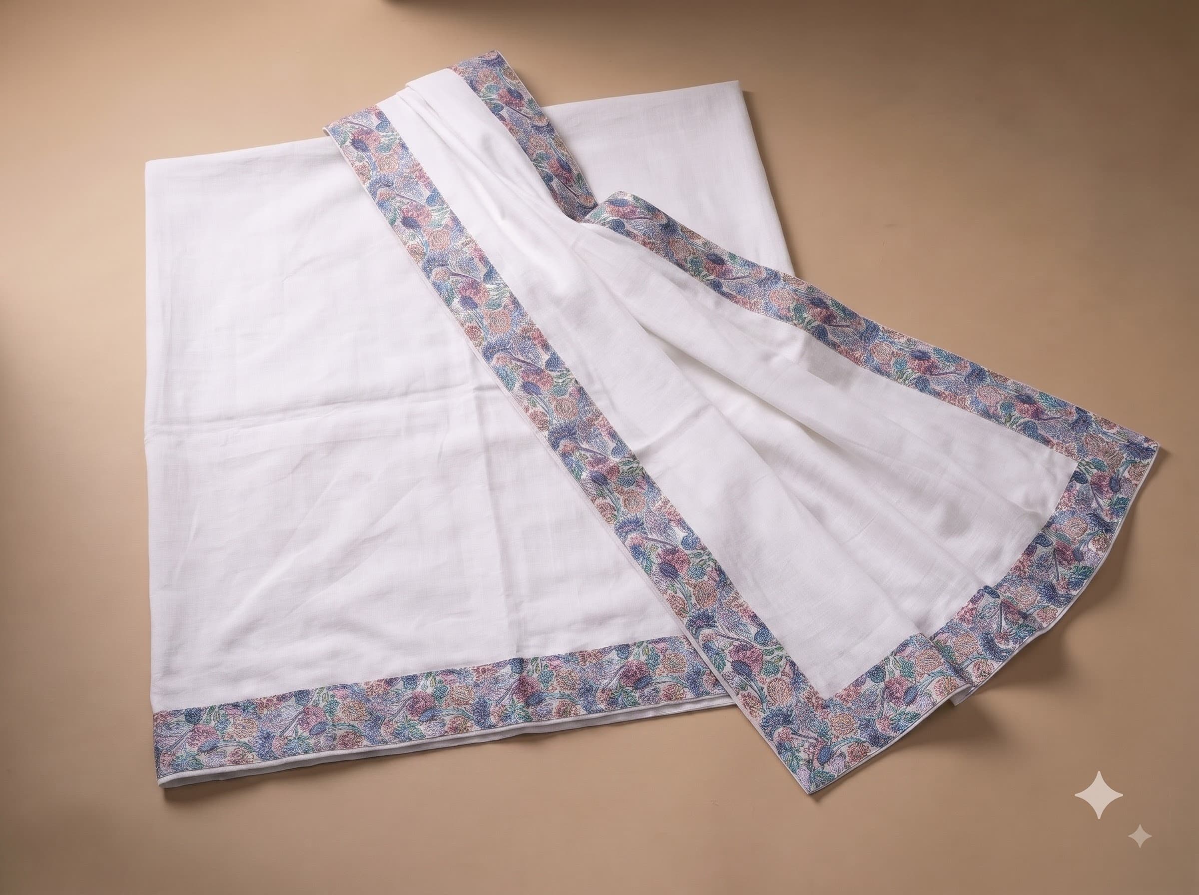 White Dhoti with Blue Geometric Border