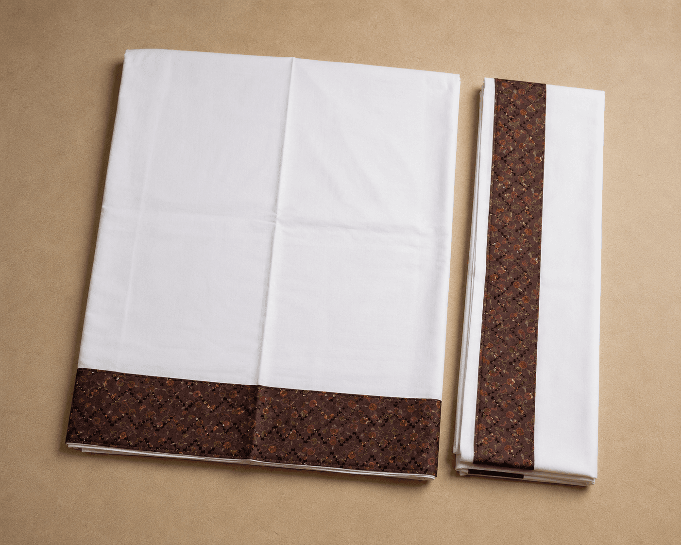 White Dhoti with Brown Motif Border - 3
