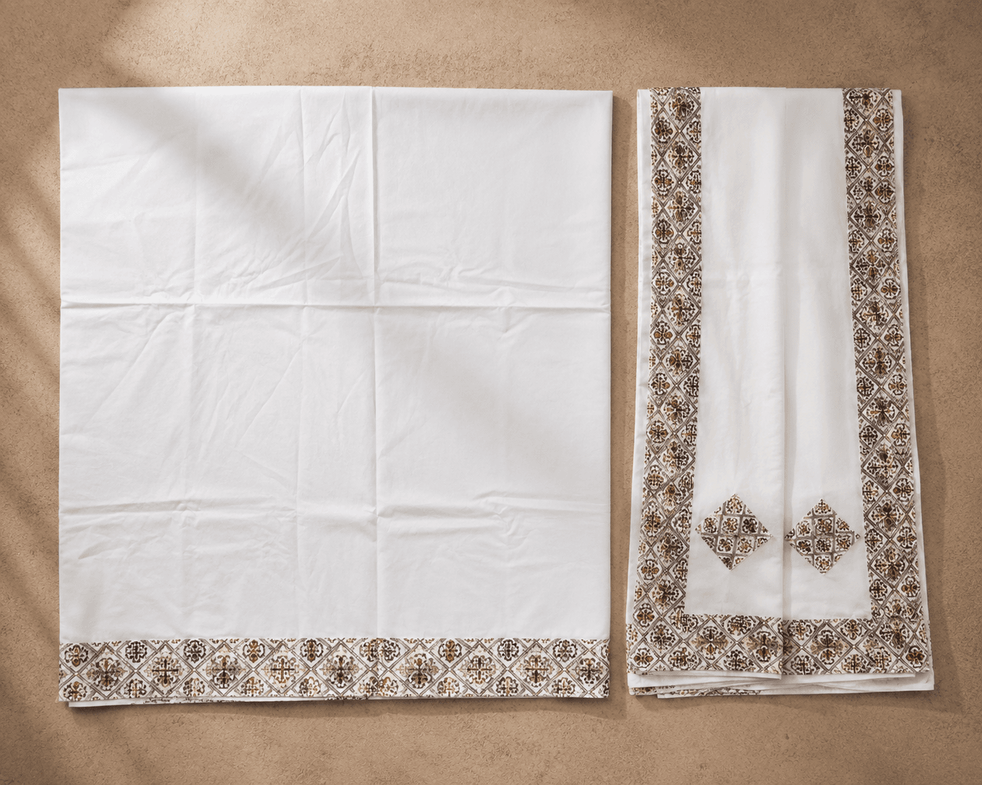 White Dhoti with Geometric Embroidered Border