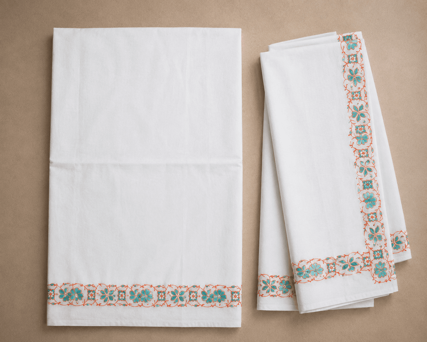 White Dhoti with Teal Vine Border - 2