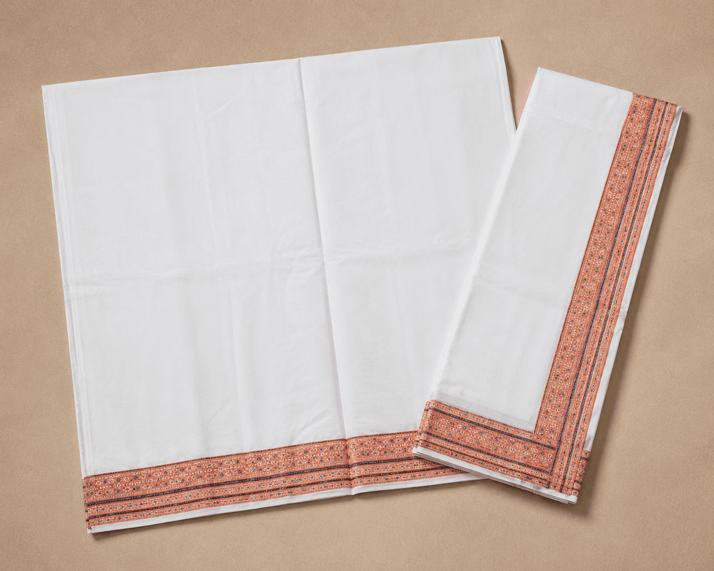 White Dhoti with Thin Orange Border - 3